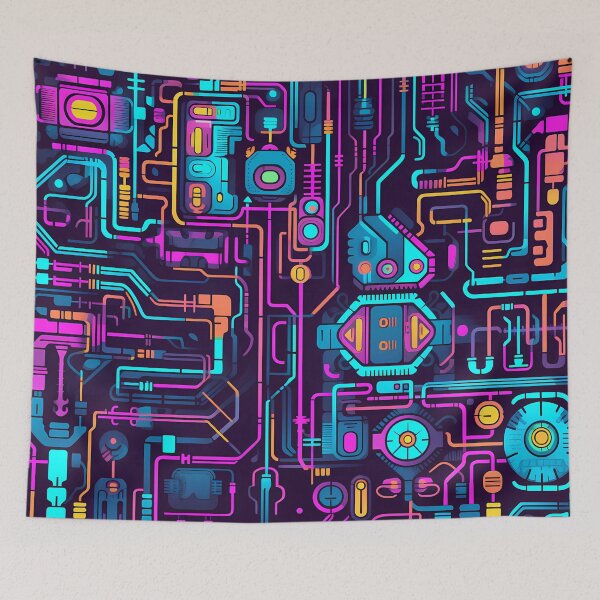 Item preview, Cyberpunk style techno retro neon circuit board design  designed and sold by SweetWhiskers.