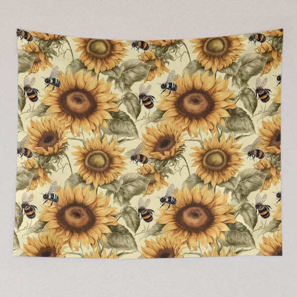 Item preview, Vintage Sunflower & Bee Pattern Artwork designed and sold by EnchantedPixel3.