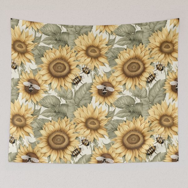 Item preview, Vintage Sunflower & Bee Pattern Artwork designed and sold by EnchantedPixel3.