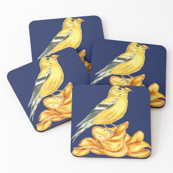Item preview, Potato Chip Bird American Goldfinch Yellow navy background designed and sold by Sockstomistic.