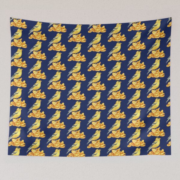 Item preview, Potato Chip Bird American Goldfinch Yellow navy background designed and sold by Sockstomistic.