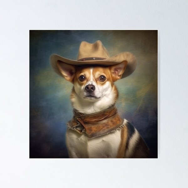 Item preview, Charming Chihuahua: Cowboy-Inspired Oil Painting Style  Print" designed and sold by TheFunkyCryptid.
