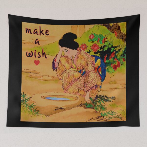 Item preview, Make A Wish, Japanese girl kneeling by a water basin designed and sold by KathteeDesign.