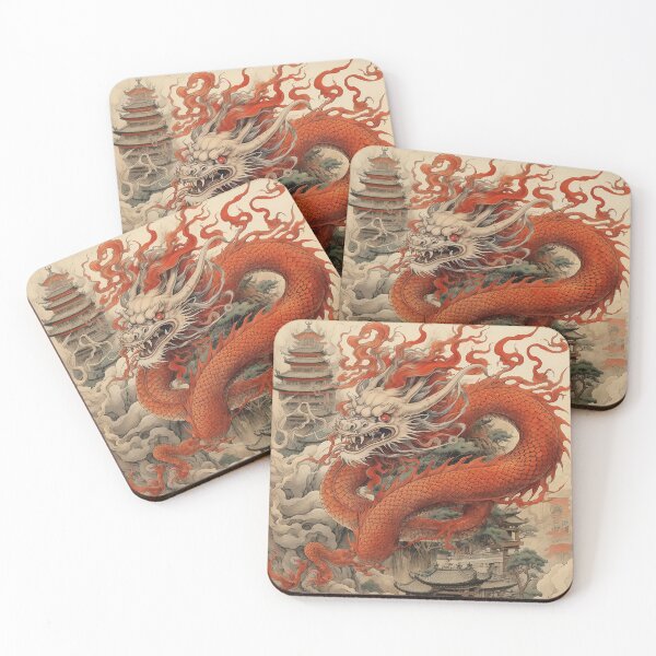 Item preview, Japanese Red Dragon and Pagodas designed and sold by CoutureCrypt.