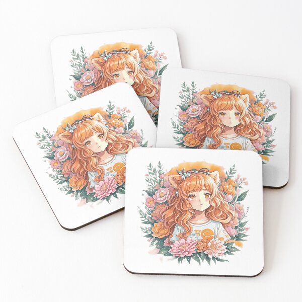 Item preview, Watercolor Whimsical Wonderland: Lionhearted Blossoms Cute Anime Girl with Lion Ears and Flora designed and sold by CuteArt5639.