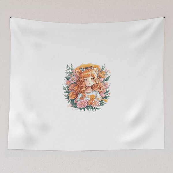 Item preview, Watercolor Whimsical Wonderland: Lionhearted Blossoms Cute Anime Girl with Lion Ears and Flora designed and sold by CuteArt5639.