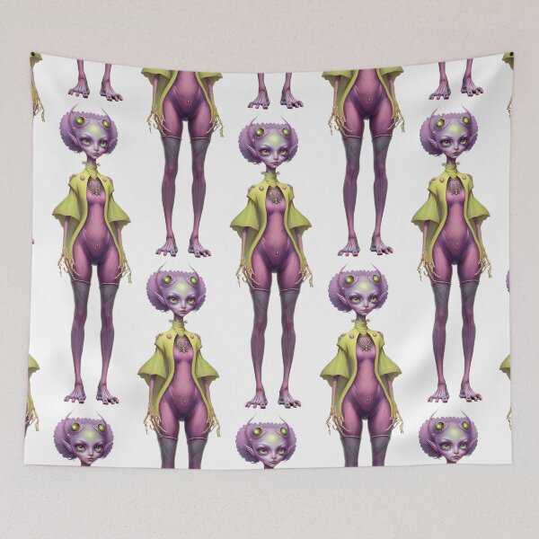 Item preview, Standalone Modern Pink Alien Female, Chartreuse Eyes in a High Collar Chartreuse Robe and Pink Bodysuit designed and sold by LovelaceVisuals.
