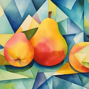 Imagen de la obra mango and citrin of pastel colors painted in cubist's watercolor style 1 de FlaskLab