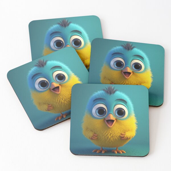 Item preview, cute yellow and blue bird smiling with big eyes looking straight at you. designed and sold by mangruti.
