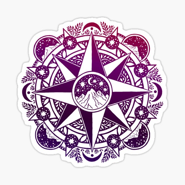 Item preview, Journey to Moon Mountain | Purple & Magenta Ombré | Compass Rose Nature Mandala designed and sold by OMEGAFAUNA.