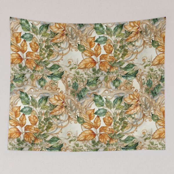 Item preview, "The Downton Sonnet" - Classic Vine & Leaf Symphony in Rich Orange and Green Hues designed and sold by stateofhuman.