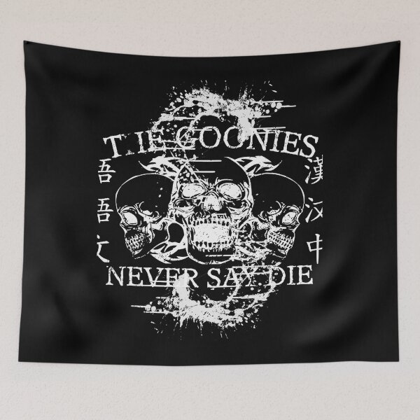 Item preview, the goonies, never say die - White skull on Black designed and sold by Adam 7ea.