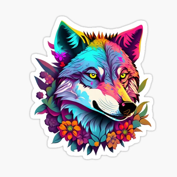 Artikel-Vorschau von Bunter Blumenwolf, ein lebendiger Geist der Natur, designt und verkauft von czarnyfeniks.