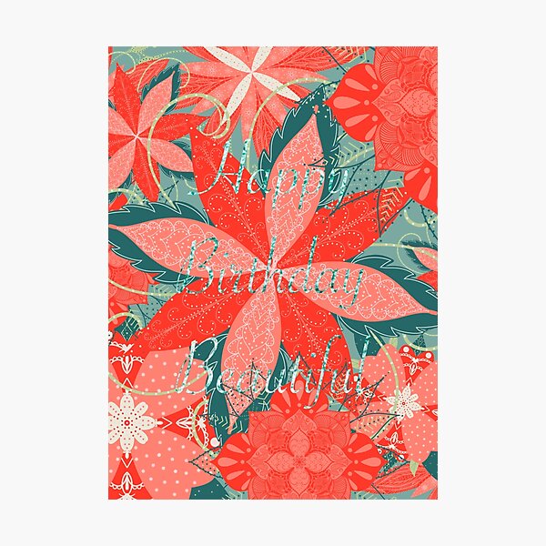 Coral Flower Power Happy Birthday Photographic Print