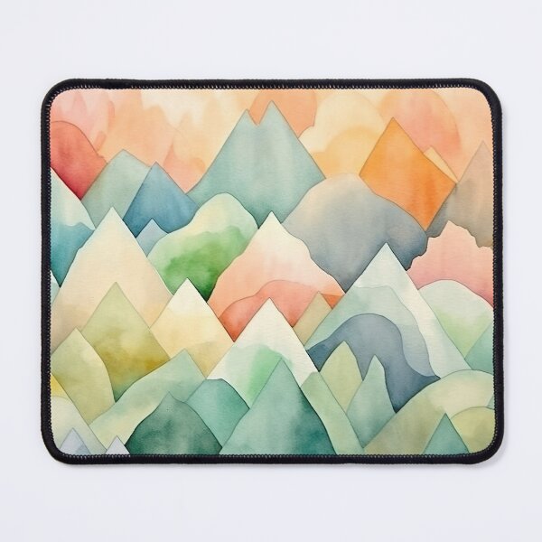 Item preview, mountains of pastel colors painted in cubist's watercolor style 4 designed and sold by FlaskLab.