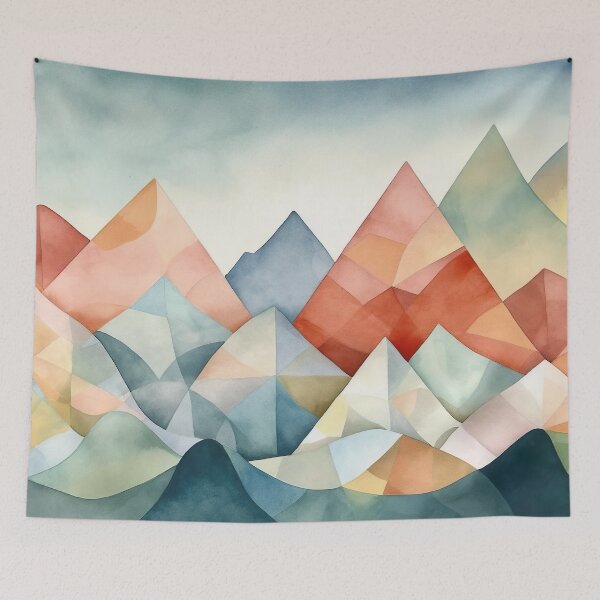 Item preview, mountains of pastel colors painted in cubist's watercolor style 6 designed and sold by FlaskLab.