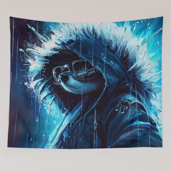 Item preview, Cyber hedgehog in sunglasses and jacket in the rain designed and sold by TomFrontierArt.