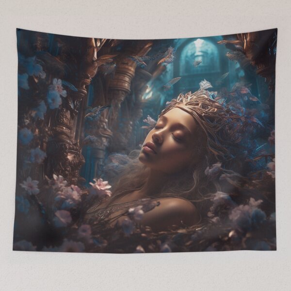 Item preview, Fantasy Digital Art, Slumbering Rose in Enchanted Halls, Sleeping Beauty, 3D, Fae Spirits, Dreamland, UHD Resolution, Home Decor, Wall Art designed and sold by stateofhuman.