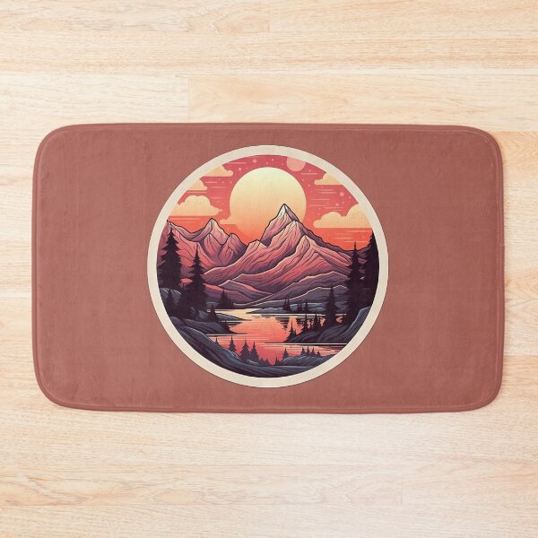 Item preview, Detailed Mountain Scene and Sunset - Martin Ansin Style Inspired Artwork with Dark Pink and Light Gray Tones designed and sold by CosmicScare10.