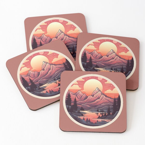 Item preview, Detailed Mountain Scene and Sunset - Martin Ansin Style Inspired Artwork with Dark Pink and Light Gray Tones designed and sold by CosmicScare10.