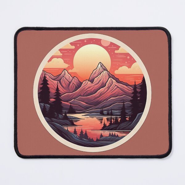 Item preview, Detailed Mountain Scene and Sunset - Martin Ansin Style Inspired Artwork with Dark Pink and Light Gray Tones designed and sold by CosmicScare10.