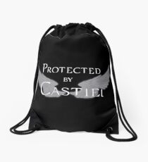 Protected by Castiel White Wings Drawstring Bag
