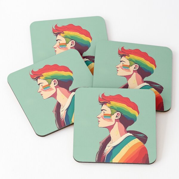 Item preview, Happy Pride Month and  LGBT concept. Gender equality. Man with beautiful rainbow hair and wearing a black jacket with a rainbow control cloth designed and sold by Gugurat.