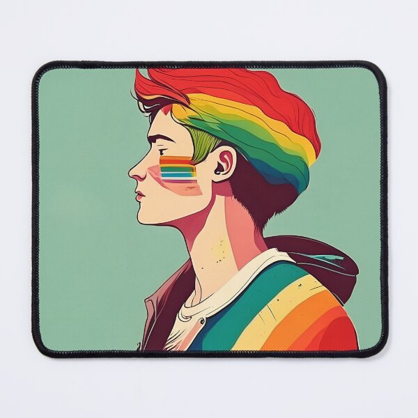 Item preview, Happy Pride Month and LGBT concept. Gender equality. Man with beautiful rainbow hair and wearing a black jacket with a rainbow control cloth designed and sold by Gugurat.