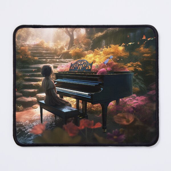 Item preview, Fairytale Piano Dreamland Digital Art: UHD 300 dpi Little Girl Playing Piano in Enchanted Garden, Magical Music & Nature Connection designed and sold by stateofhuman.
