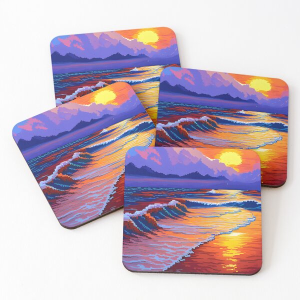 Item preview, Beautiful beach at sunset pixel art designed and sold by brandway.