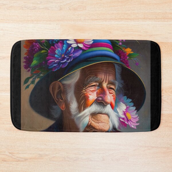 Item preview, Colourful Painting of an Old Hippy Man in a Flowered Hat with Moustache designed and sold by KALEIDOSCOPE UK.