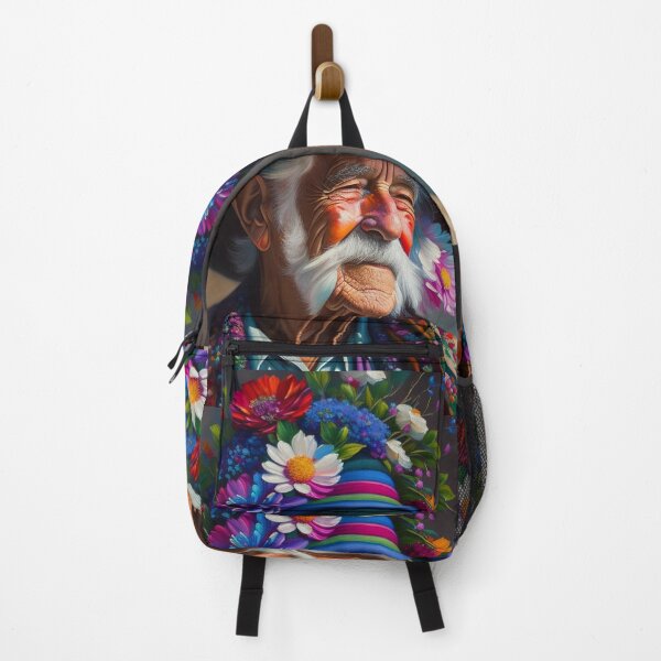 Item preview, Colourful Painting of an Old Hippy Man in a Flowered Hat with Moustache designed and sold by KALEIDOSCOPE UK.