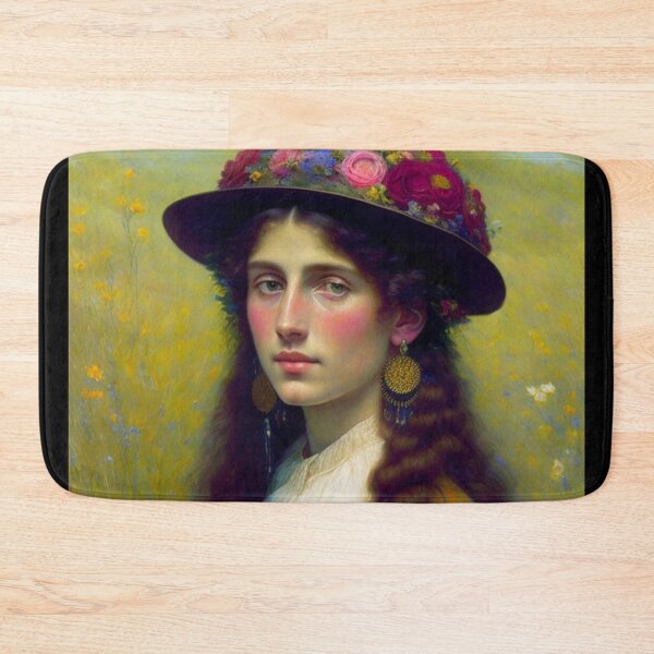 Item preview, Beautiful Painting of a Pre Raphaelite Young Girl in a Flowered Hat with Long Hair designed and sold by KALEIDOSCOPE UK.