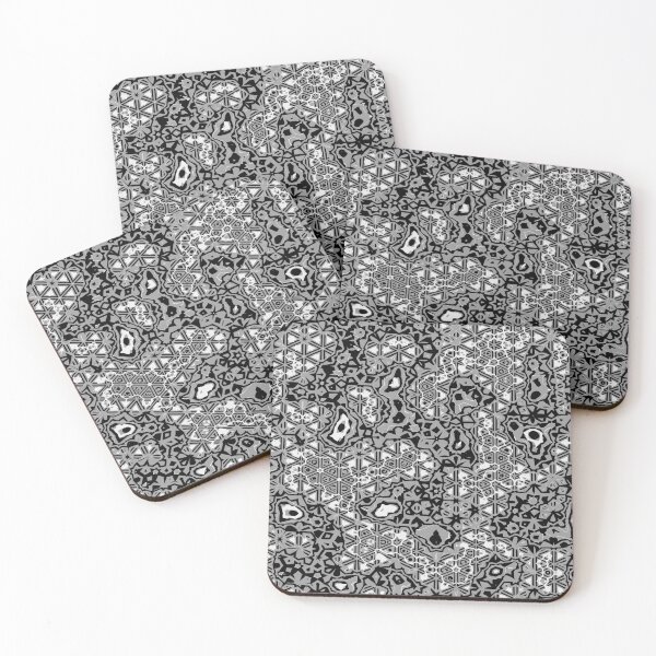 Artikelvorschau, Abstract Lattice Flower and Stars Pattern in Black Grey and White entworfen und verkauft von Trevor Hirst.