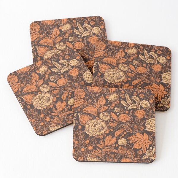 Item preview, Black and Orange Rustic vintage autumn wildflowers designed and sold by ThyPatternshop.