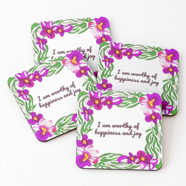 Item preview, Floral Affirmations "I am worthy of happiness and joy" designed and sold by ArtsyAmp.
