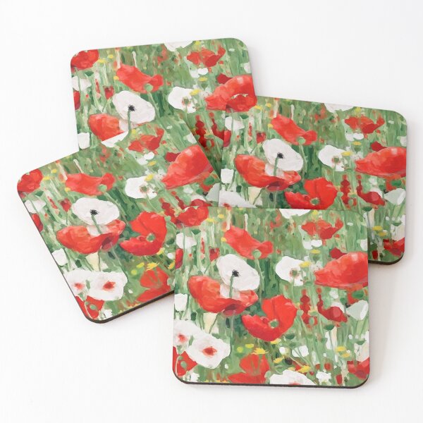 Item preview, Red and White Flower Field Summer Poppies designed and sold by AntiqueImages.