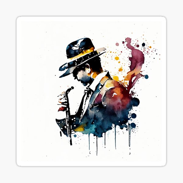Item preview, Music festival in ink color droplets. Professional jazz musician man who is playing a soprano in a musical performance. designed and sold by Gugurat.