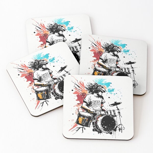 Item preview, Music festival in ink color droplets. Man shows off his artist's drumming at a music concert. designed and sold by Gugurat.