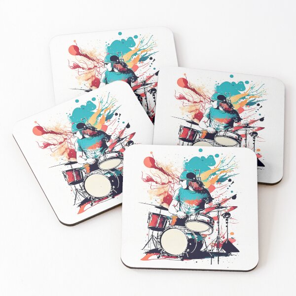Item preview, Music festival in ink color droplets. Man performing the art of drumming at a music festival excitingly. designed and sold by Gugurat.
