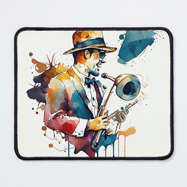Item preview, Music festival in ink color droplets. jazz musician who holds a saxophone and is smiling joyfully at the audience. designed and sold by Gugurat.