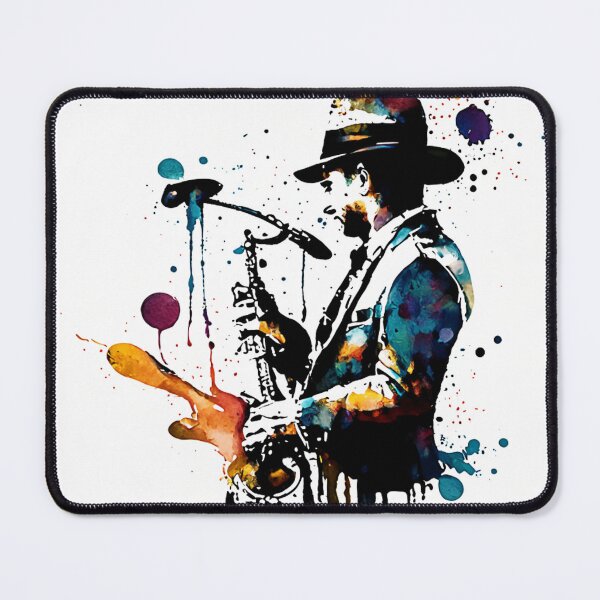 Item preview, Music festival in ink color droplets. Jazz musician holding a soprano in a musical performance designed and sold by Gugurat.