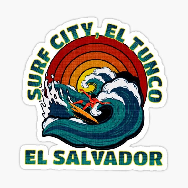 Aperçu de l'œuvre Surf City El Tunco El Salvador - Coucher de soleil de style rétro créée et vendue par PatriciaReyes.