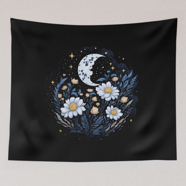 Item preview, Moon and daisies starry night floral designed and sold by Shaymalily.