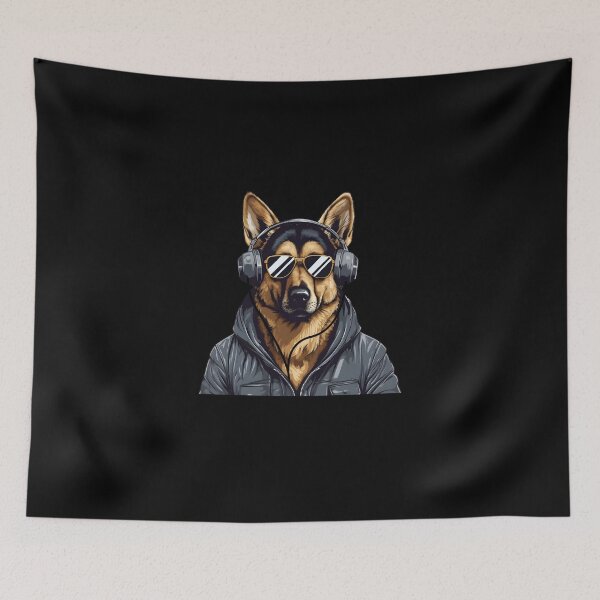 Item preview, Cool German Shepherd Badass DJ Design, German Shepherd DJing Art, German Shepherd Awesome Pet Dog designed and sold by MysteriousJ.