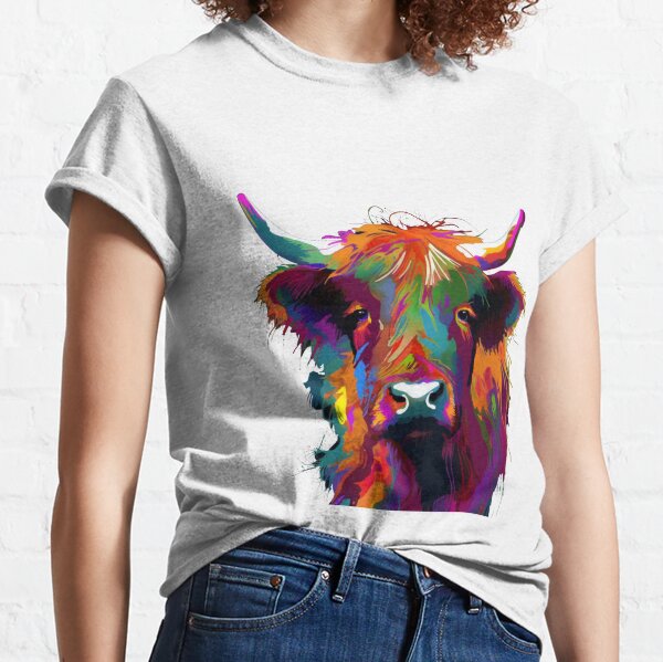 Leopard Cow T-Shirts Women Highland CattleT Shirts Women Western