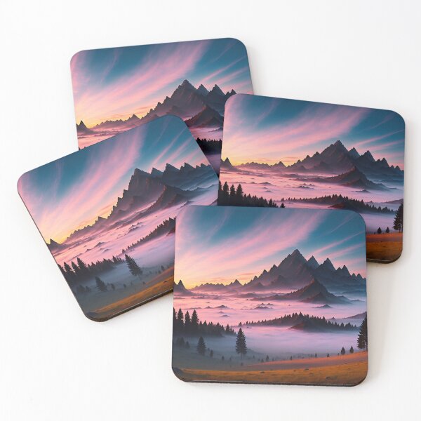 Item preview, Misty Mountains With a Sunset Backdrop, Ai Generated Art designed and sold by AiGens.