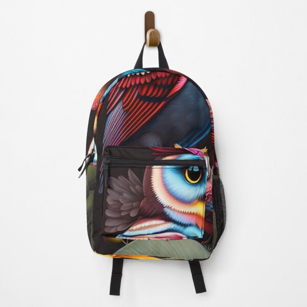 Item preview, Owl with colorful lilies on a black background designed and sold by Bernsteinhaus.