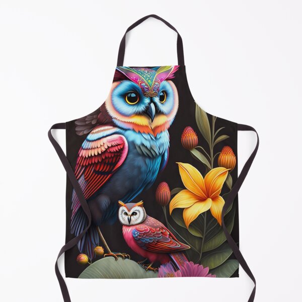 Item preview, Owl with colorful lilies on a black background designed and sold by Bernsteinhaus.