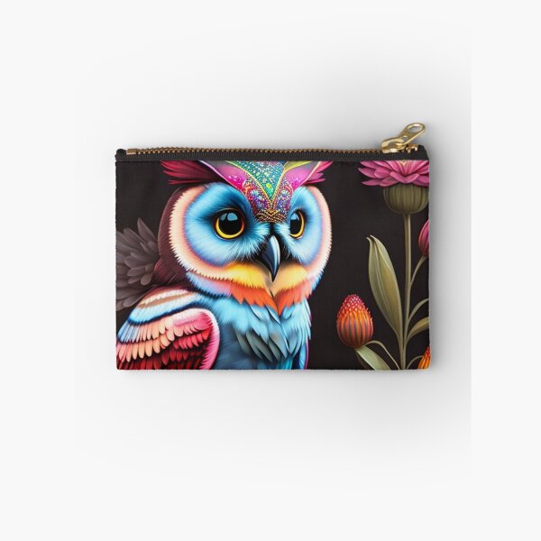 Item preview, Owl with colorful lilies on a black background designed and sold by Bernsteinhaus.